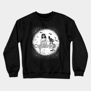 Pinup, black cat and moon - Black and white Crewneck Sweatshirt